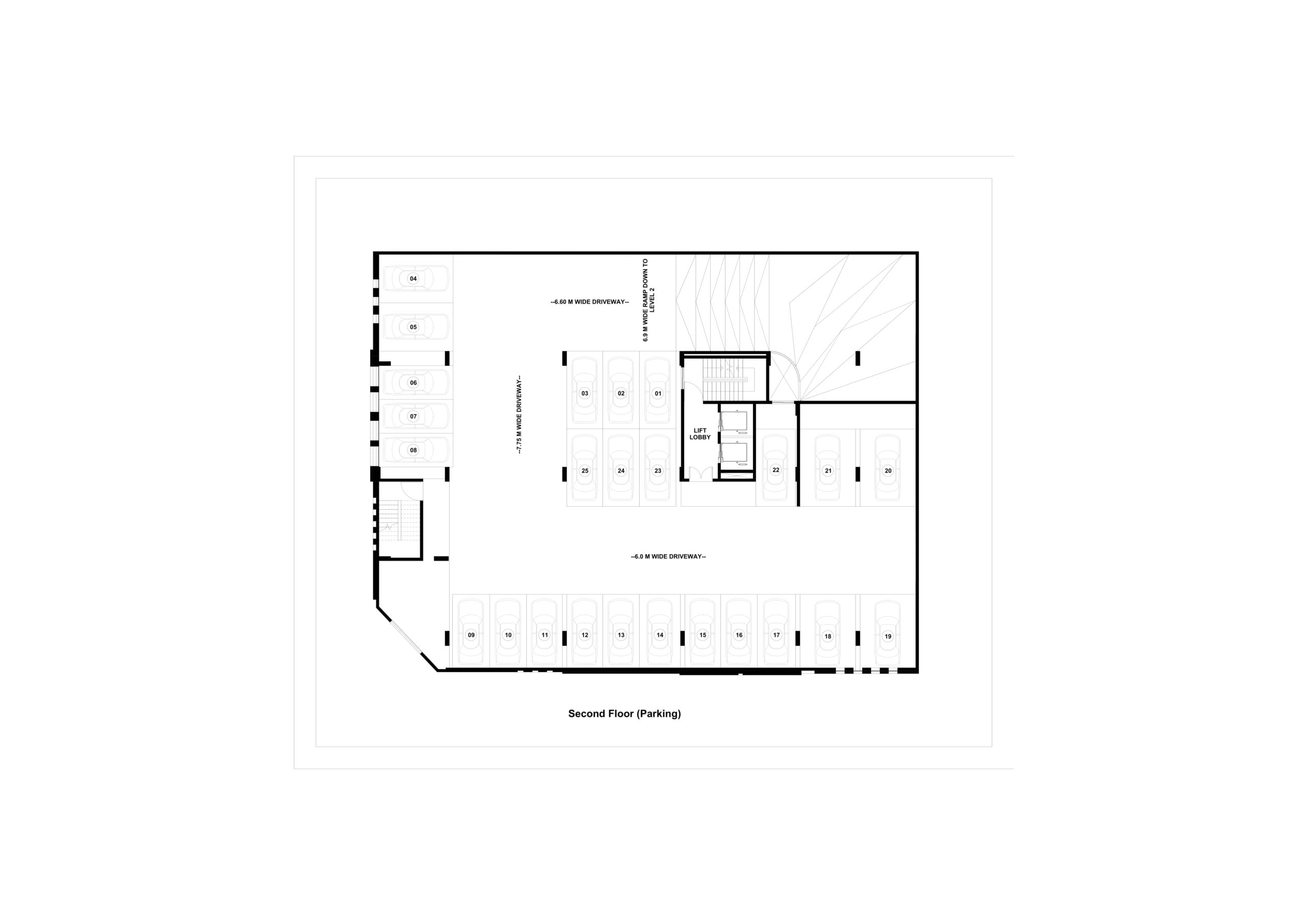 A black and white floor plan with 60 offices.