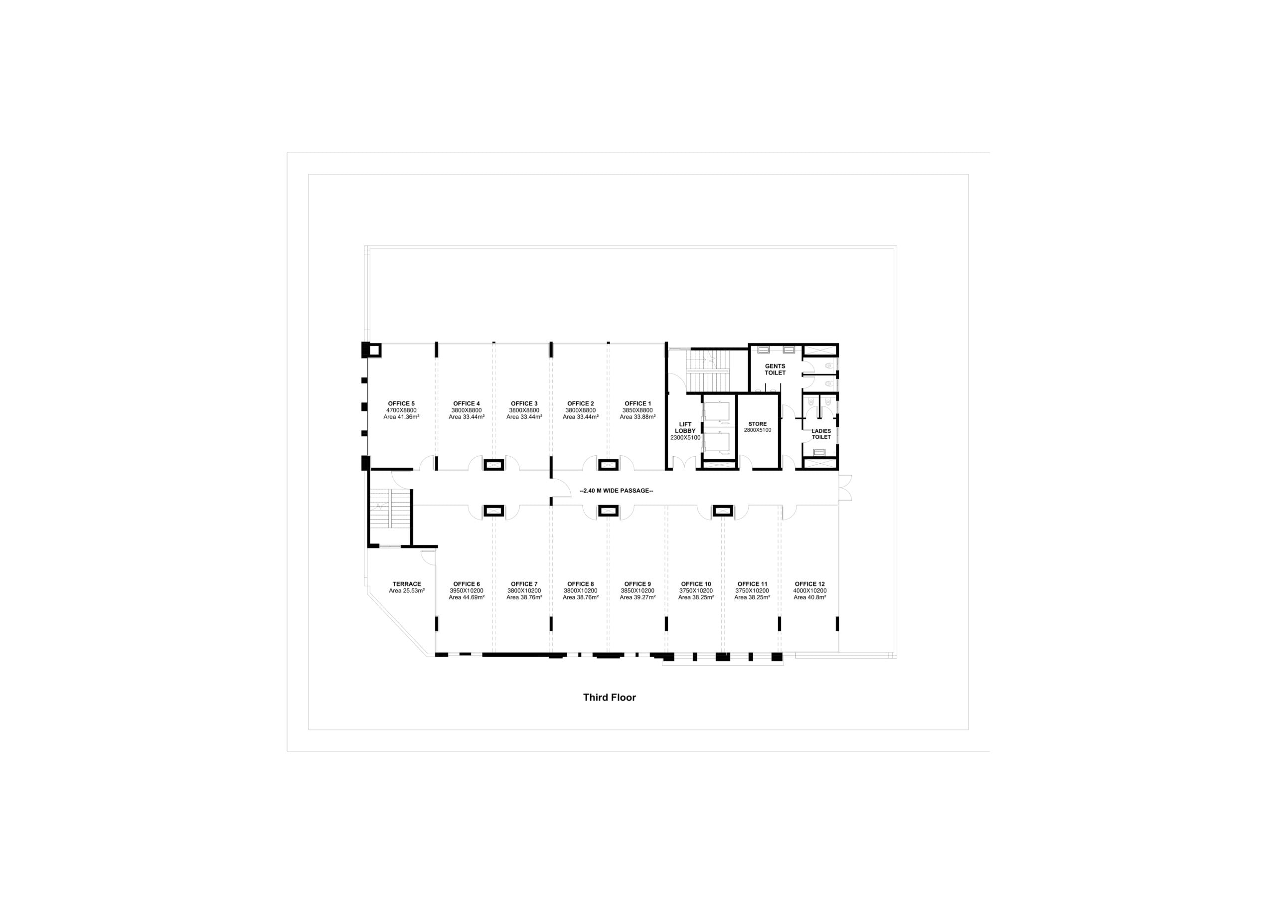 A monochrome floor plan illustrating 60 offices.