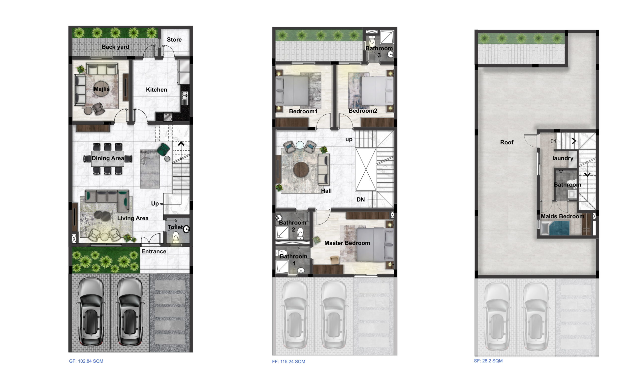 A floor plan of a house with two bedrooms and two bathrooms located near the Maqabah Gate.