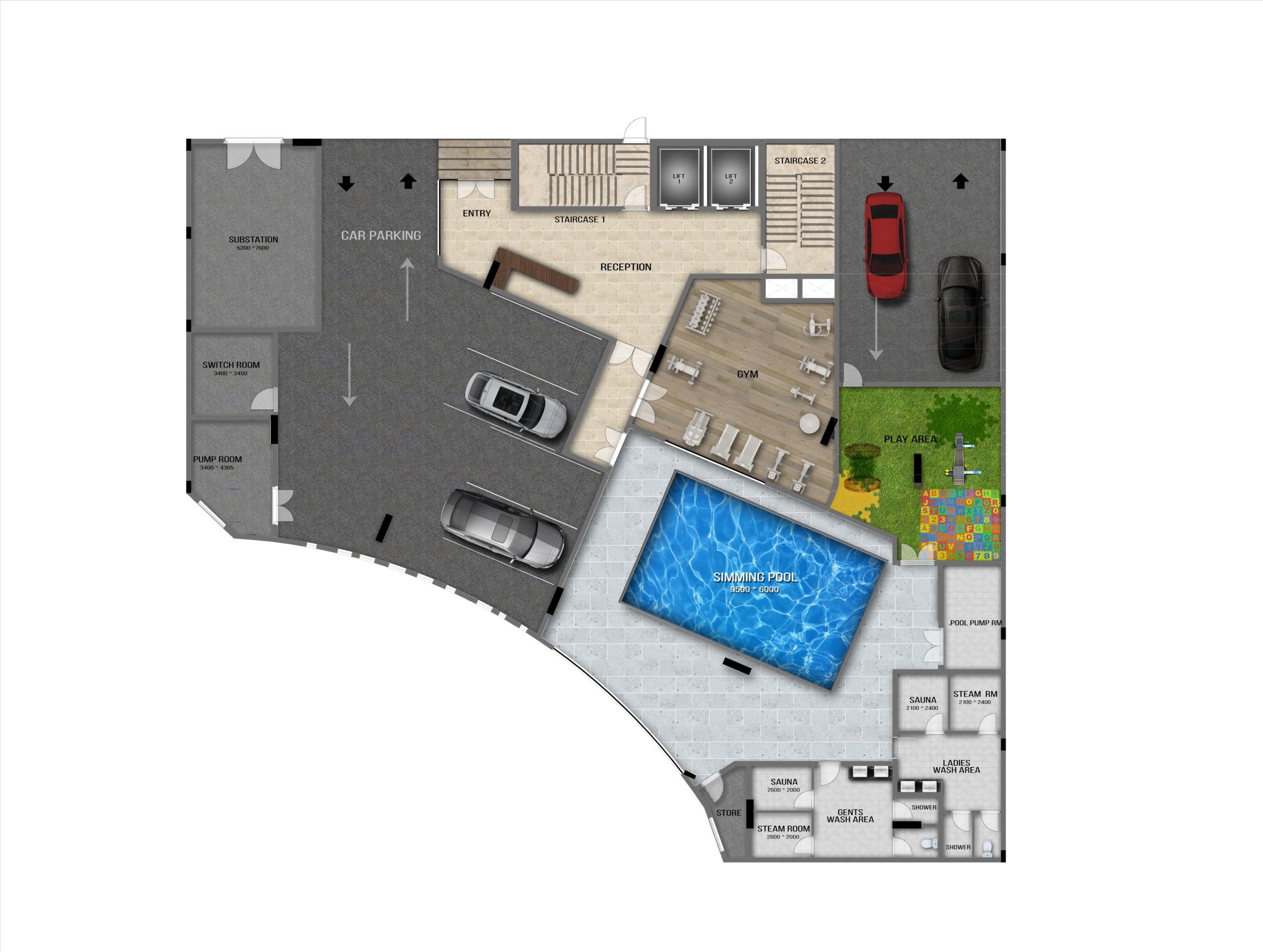 A Dar 2 apartment floor plan featuring a swimming pool.