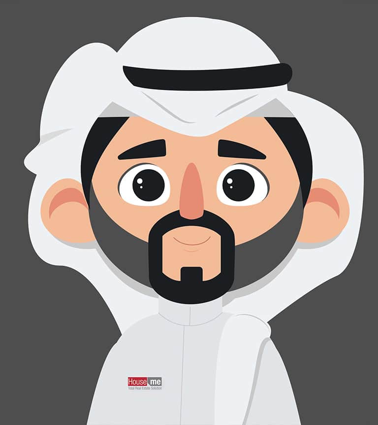 An illustrated character with large eyes, a beard, and traditional Middle Eastern attire. A small logo on the outfit reads 