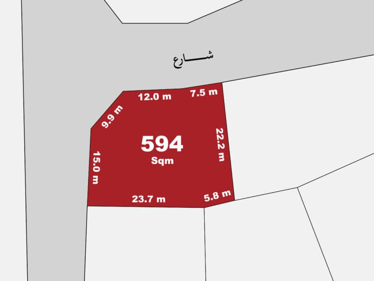 ارض للبيع في الجنبية بمساحة ٥٩٤ متر مربع