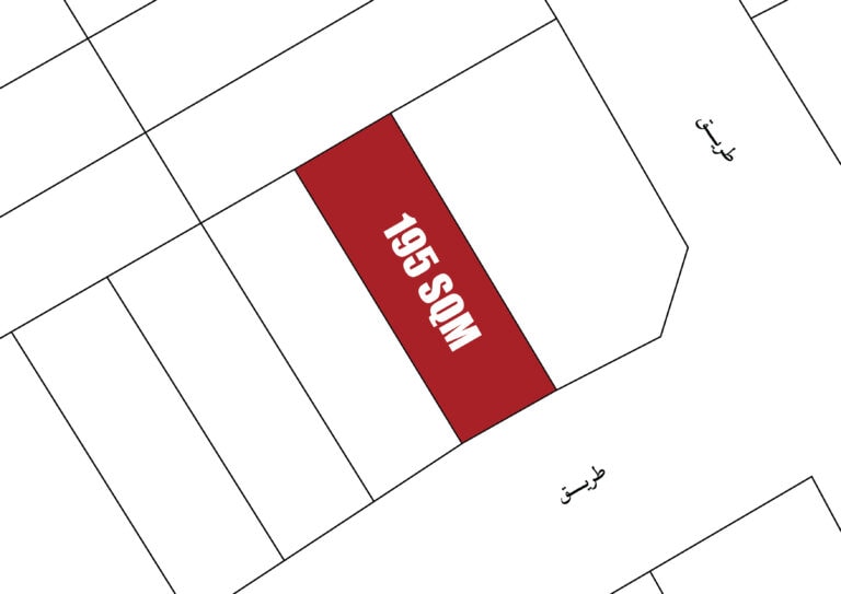 A map of Land for sale in Hamala, Classification: RHA, Land area: 195 sqm, Price per foot: 26.2 BHD, Total price: 55,000 BHD.