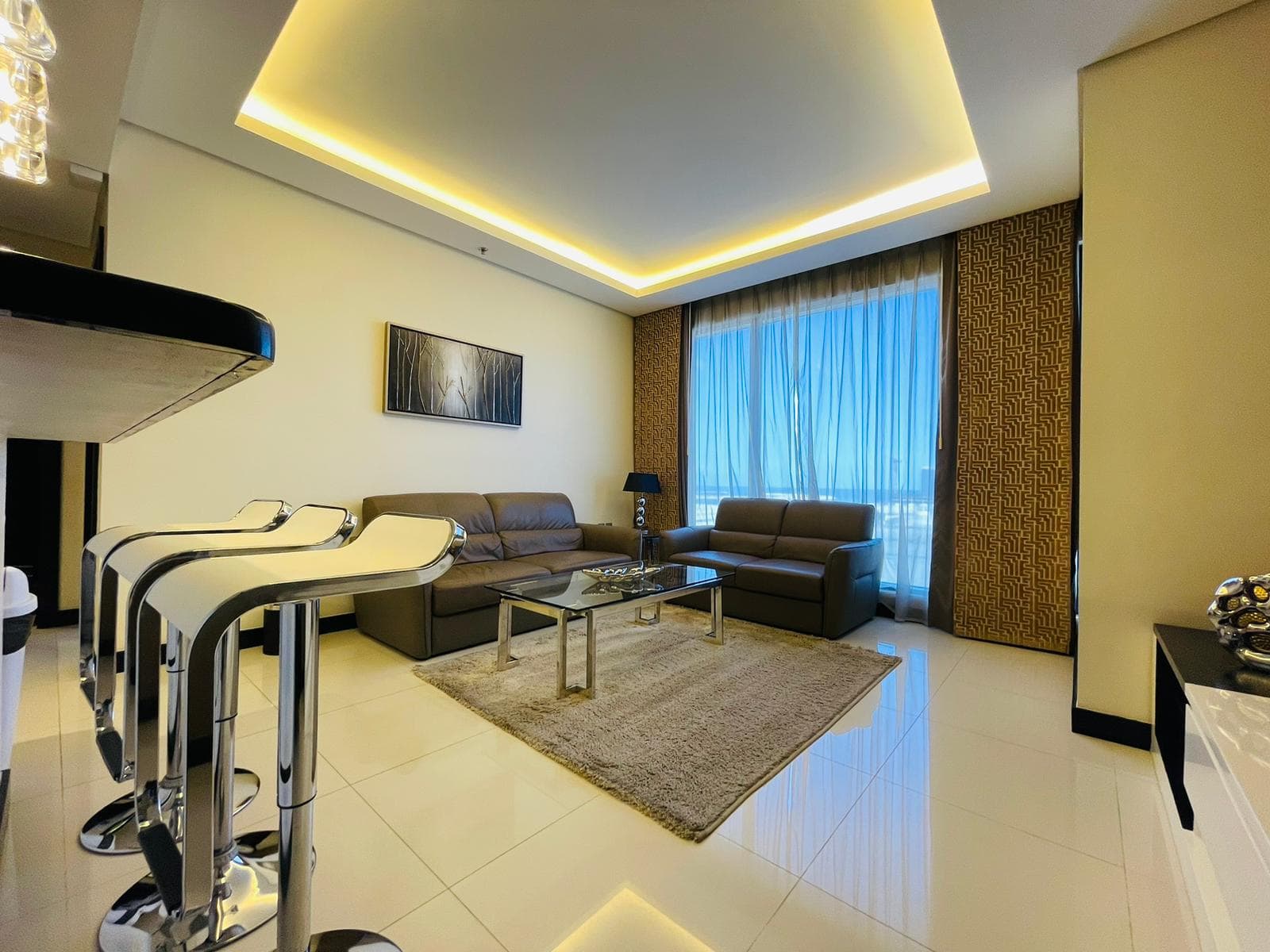 A luxurious living room in a modern Seef apartment.