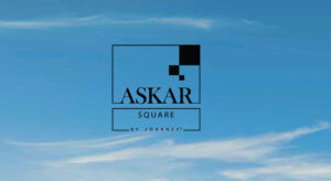 شعار "ASKAR SQUARE من Journey" معروض فوق سماء زرقاء مع غيوم متناثرة.