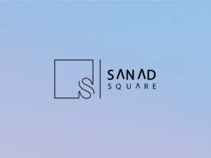 Sanad Square logo featuring a stylized "S" inside a square outline, accompanied by the text "SANAD SQUARE" on a modern gradient blue background.
