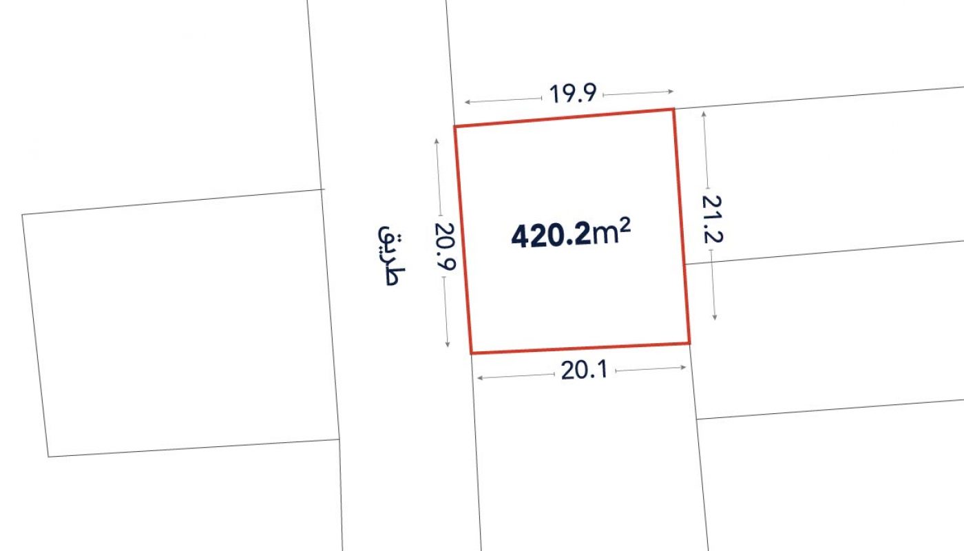 A plot of land outlined in red measures 420.2 square meters, with side lengths of 19.9m, 21.2m, 20.1m, and 20.9m shown on the diagram.