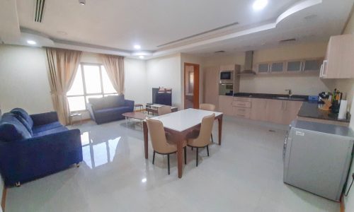 A spacious 3BR apartment with a living room, kitchen, and dining room in an Amwaj duplex.