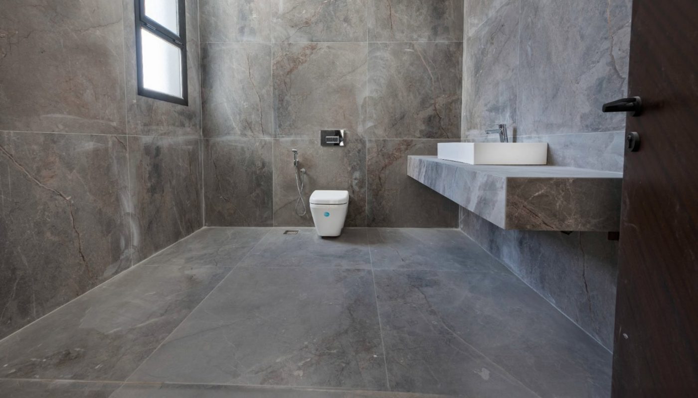 A bathroom with a toilet and a sink.