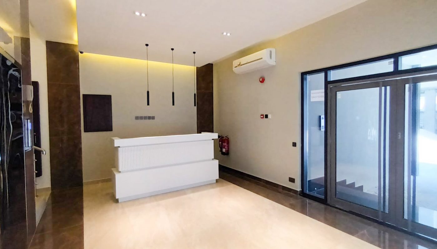 Brand New lobby with glass doors.