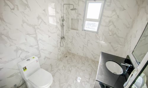 A luxurious bathroom with a white toilet and sink.