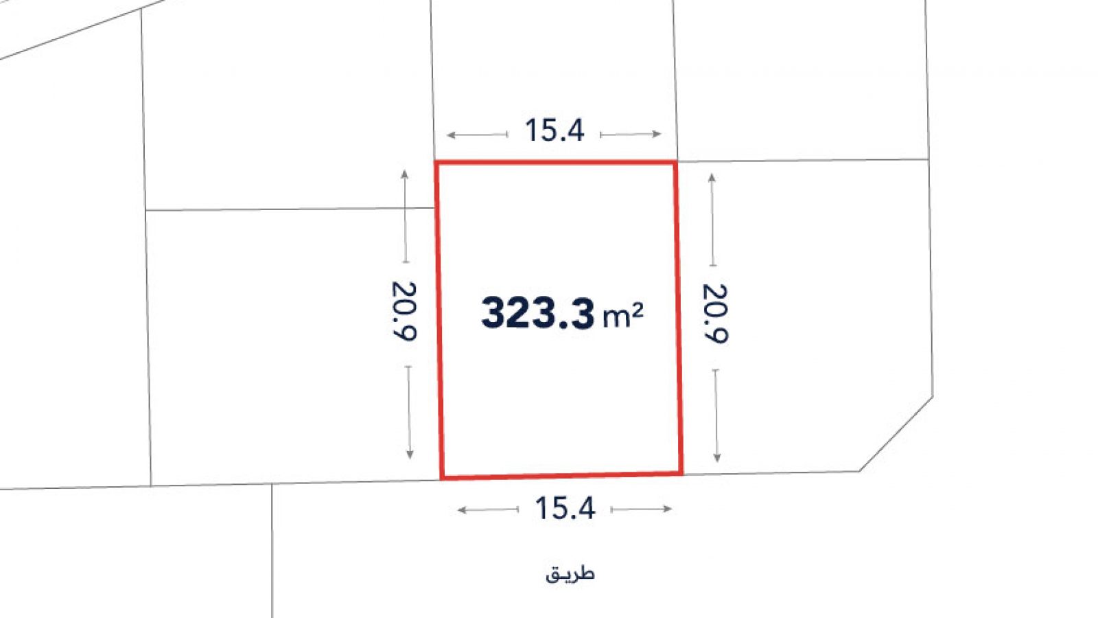 A rectangular plot of land measuring 15.4m by 20.9m, with an area of 323.3m², adjacent to a road.