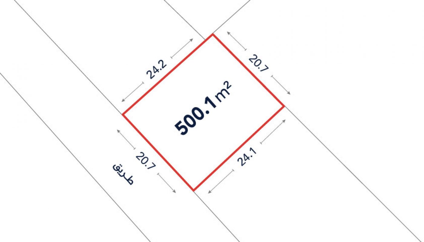 A rectangular plot outlined in red, labeled 500.1 m², with side lengths of 24.2 m, 20.7 m, 24.1 m, and 20.1 m indicated.