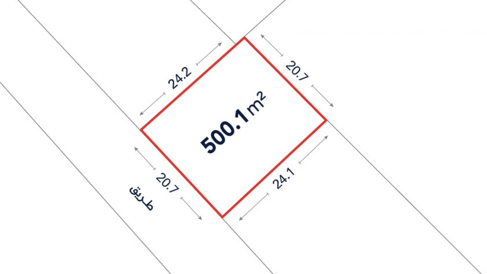 A rectangular plot outlined in red, labeled 500.1 m², with side lengths of 24.2 m, 20.7 m, 24.1 m, and 20.1 m indicated.