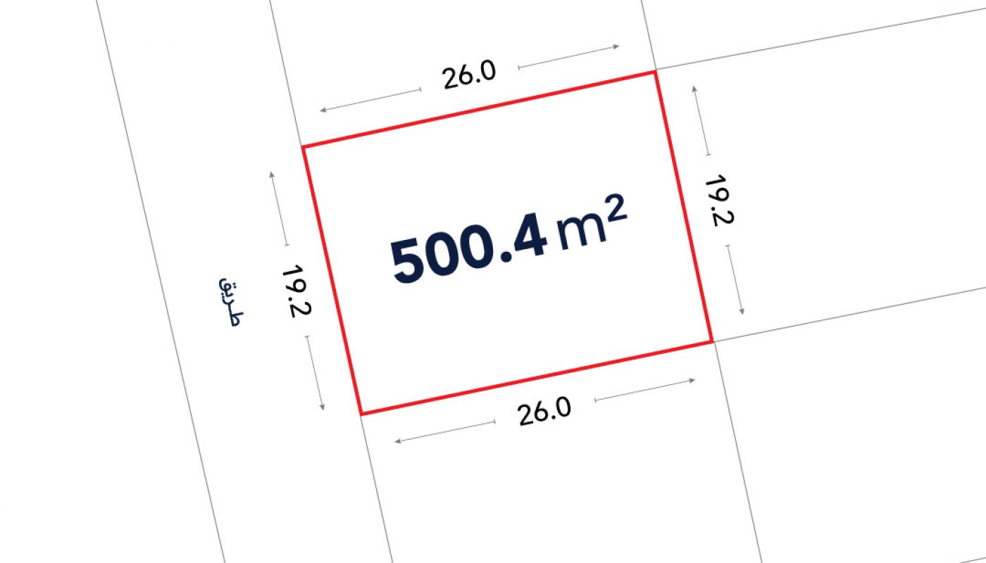 A rectangular plot outlined in red measures 500.4 square meters with sides of 26.0 meters and 19.2 meters, as shown on a site plan.