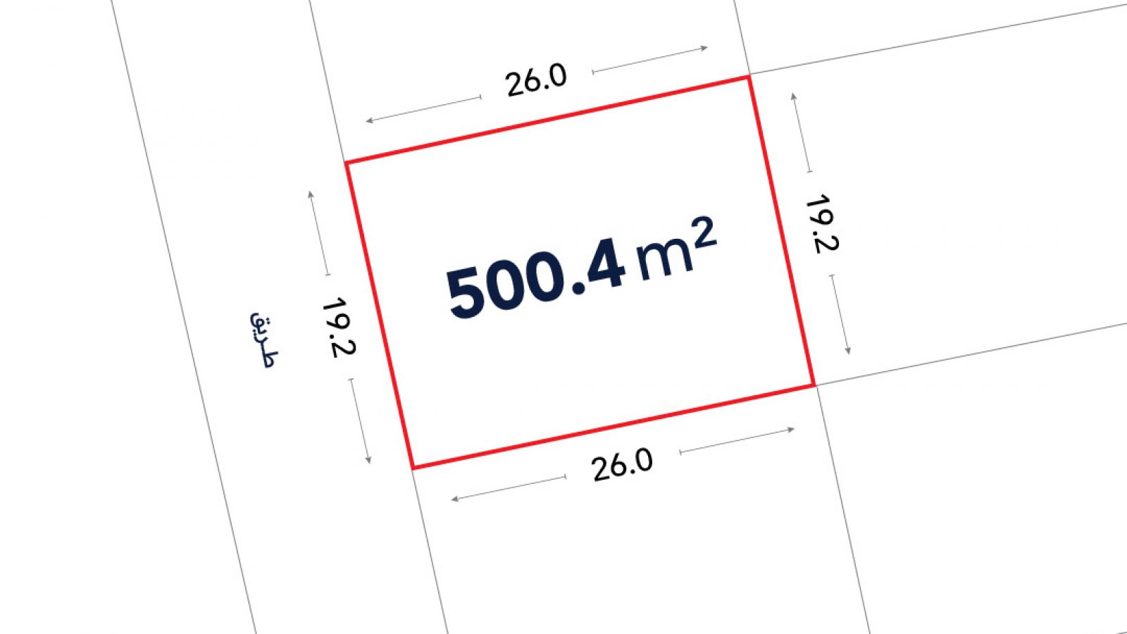 A rectangular plot outlined in red measures 500.4 square meters with sides of 26.0 meters and 19.2 meters, as shown on a site plan.