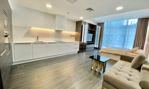 Brand New Luxury Studio for Rent in Bahrain Bay with Living Room and Kitchen.