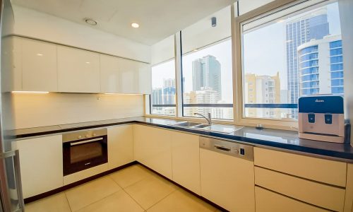 Luxury 2BR FF Flat for Rent in Juffair with a view of the city.