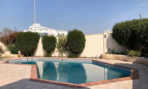 Luxury swimming pool at a 3BR SF Villa for Rent in Saar with backyard.