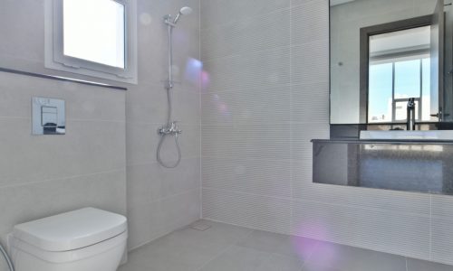 An Auto Draft bathroom with a toilet, sink, and shower.