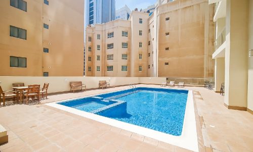 A fully furnished apartment for rent in Juffair, featuring an amazing swimming pool.