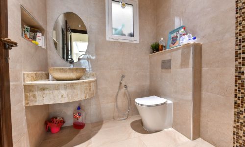 A luxurious bathroom with a toilet and sink.