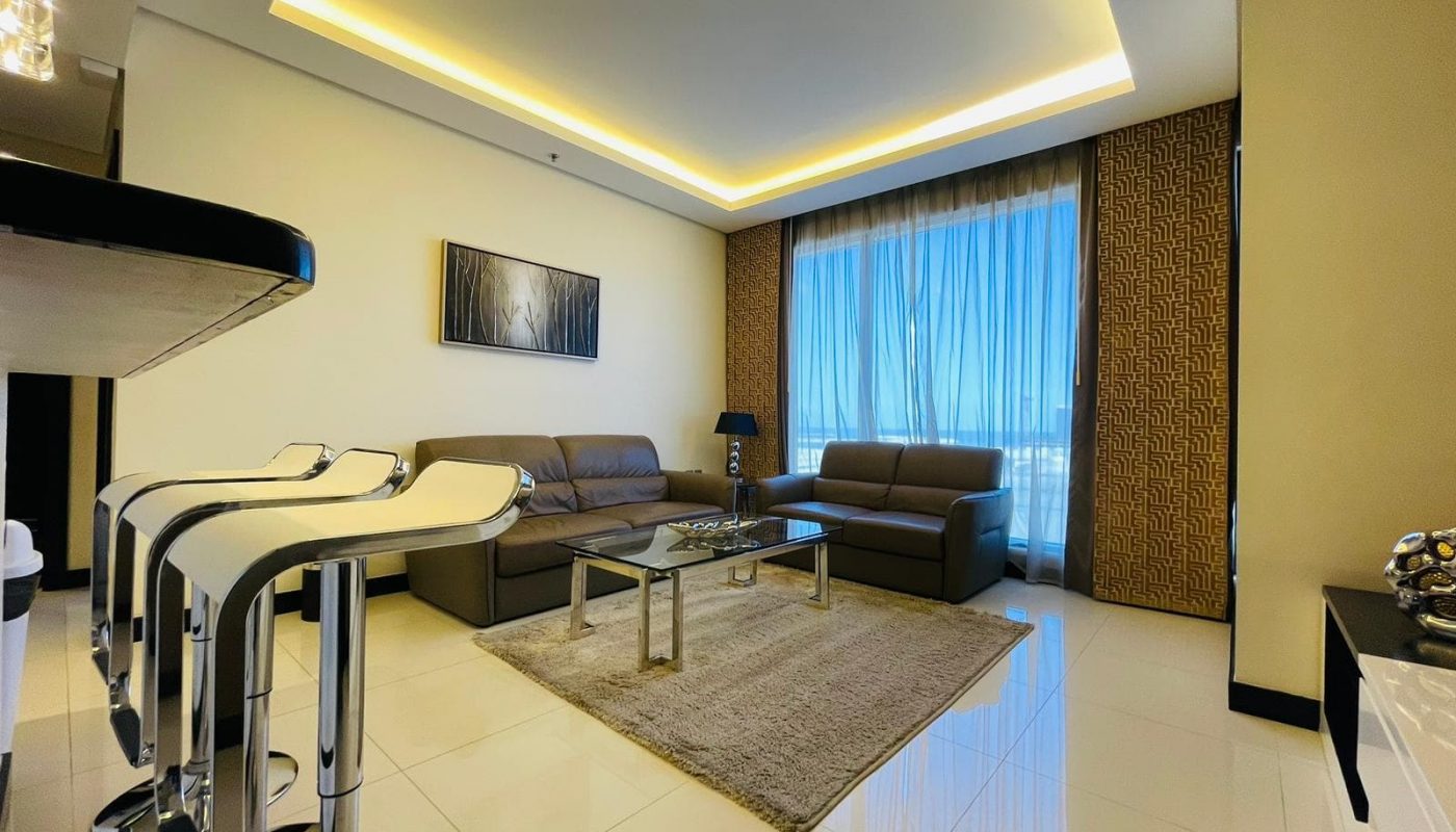 A luxurious living room in a modern Seef apartment.