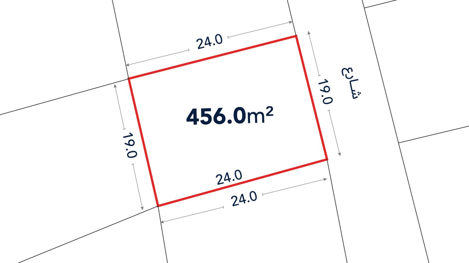 A plot diagram shows a rectangular lot measuring 24m by 19m, with a total area of 456.0m², outlined in red and labeled with dimensions.