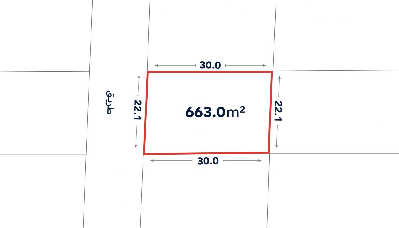 A rectangular plot of land measuring 30.0m by 22.1m, with a total area of 663.0m², bordered by a road on one side.