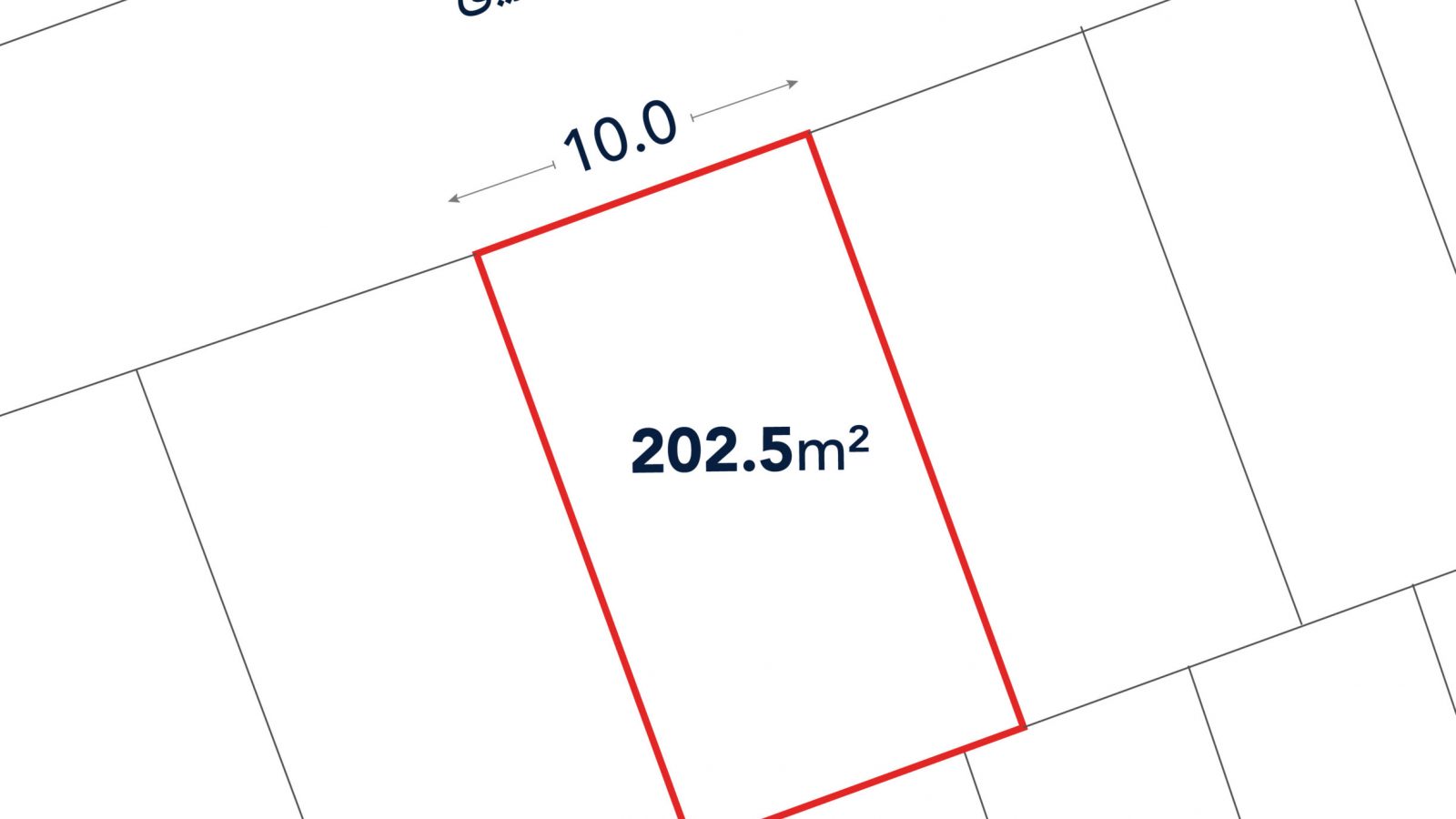 A plot of land measuring 202.5 square meters is shown with a 10.0 meter frontage on a street labeled in Arabic.